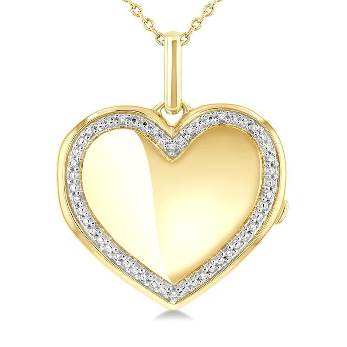 1/10 Ctw Heart Shape Round Cut Diamond Keepsake Locked Pendant With Chain in Yellow Gold Vermeil
