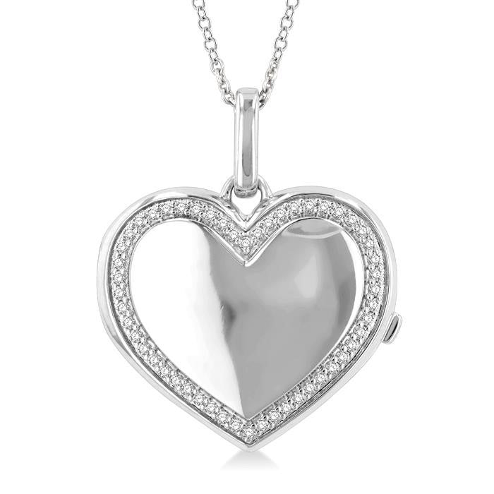 Silver Heart Shape Diamond Locket Pendant