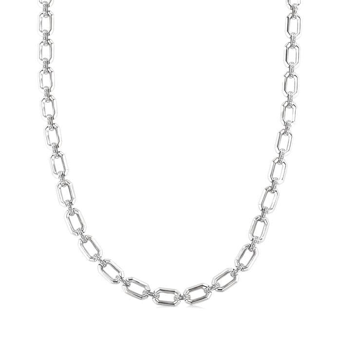 1/4 Ctw Bold Open Window Octagonal Shape D-Link Round Cut Diamond Paperclip Necklace in Sterling Silver