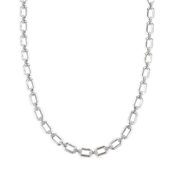 1/4 Ctw Bold Open Window Octagonal Shape D-Link Round Cut Diamond Paperclip Necklace in Sterling Silver