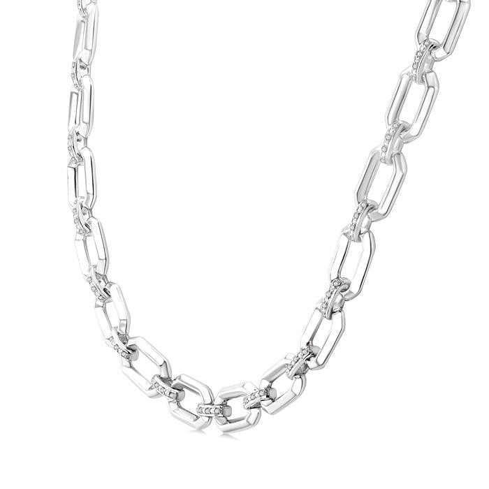 1/4 Ctw Bold Open Window Octagonal Shape D-Link Round Cut Diamond Paperclip Necklace in Sterling Silver