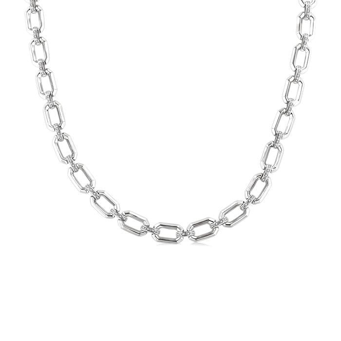 1/4 Ctw Bold Open Window Octagonal Shape D-Link Round Cut Diamond Paperclip Necklace in Sterling Silver