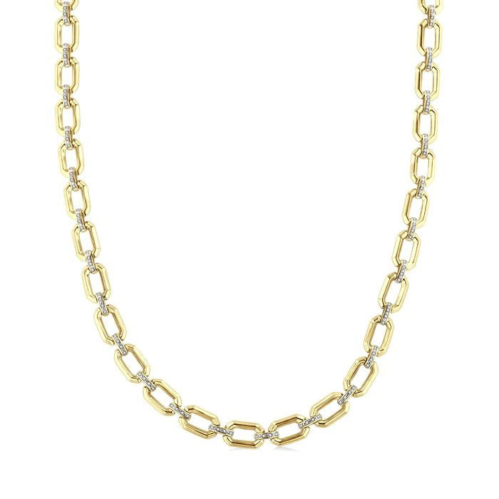 1/4 Ctw Bold Octagonal Link Round Cut Diamond Necklace in Yellow Gold Vermeil