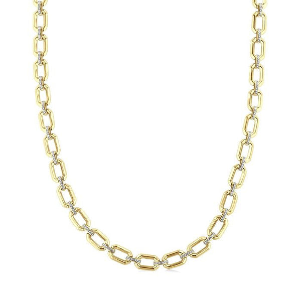1/4 Ctw Bold Octagonal Link Round Cut Diamond Necklace in Yellow Gold Vermeil