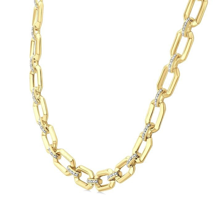 1/4 Ctw Bold Octagonal Link Round Cut Diamond Necklace in Yellow Gold Vermeil