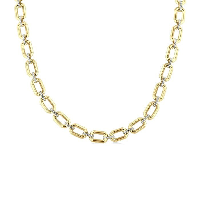 1/4 Ctw Bold Octagonal Link Round Cut Diamond Necklace in Yellow Gold Vermeil