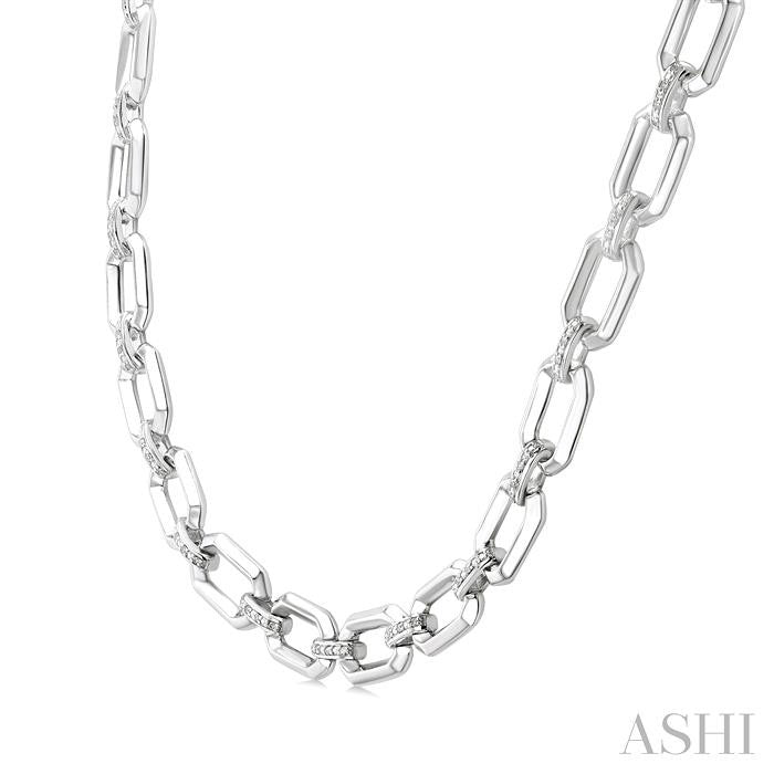 Silver Bold Rectangular Shape Link Diamond Necklace