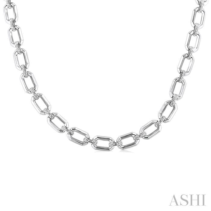 Silver Bold Rectangular Shape Link Diamond Necklace