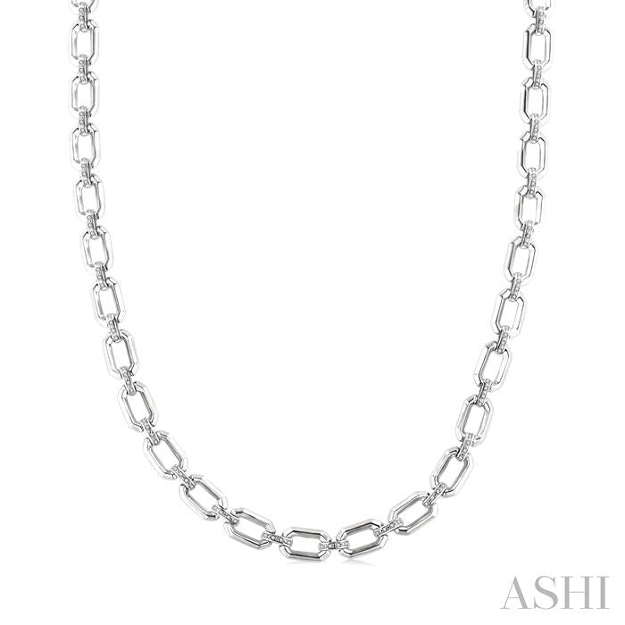 1/4 Ctw Bold Open Window Octagonal Shape D-Link Round Cut Diamond Paperclip Necklace in Sterling Silver
