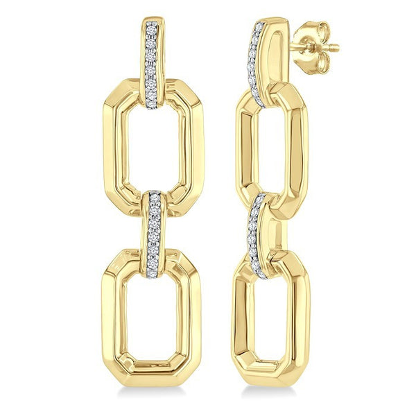 1/10 Ctw Bold Octagonal Link Round Cut Diamond Fashion Earrings in Yellow Gold Vermeil