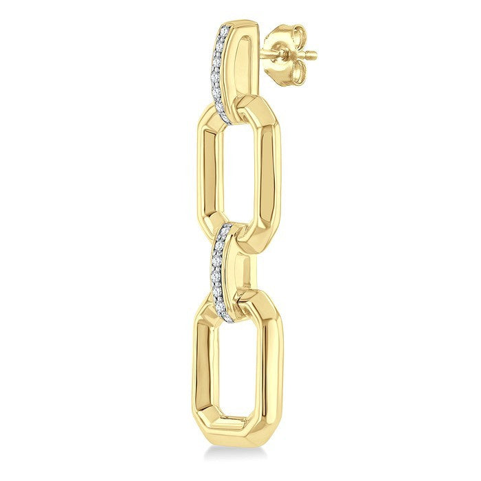 1/10 Ctw Bold Octagonal Link Round Cut Diamond Fashion Earrings in Yellow Gold Vermeil