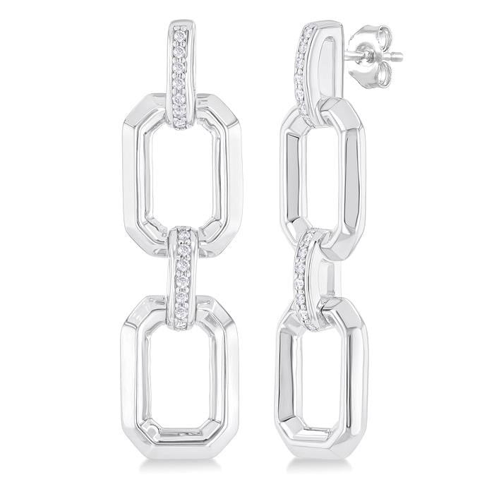 Silver Bold Open Link Diamond Fashion Earrings