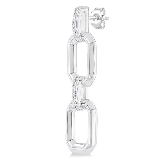 Silver Bold Open Link Diamond Fashion Earrings