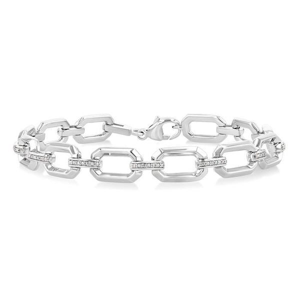 1/10 Ctw Emerald Shape D-Link Round Cut Diamond Fashion Bracelet in Sterling Silver