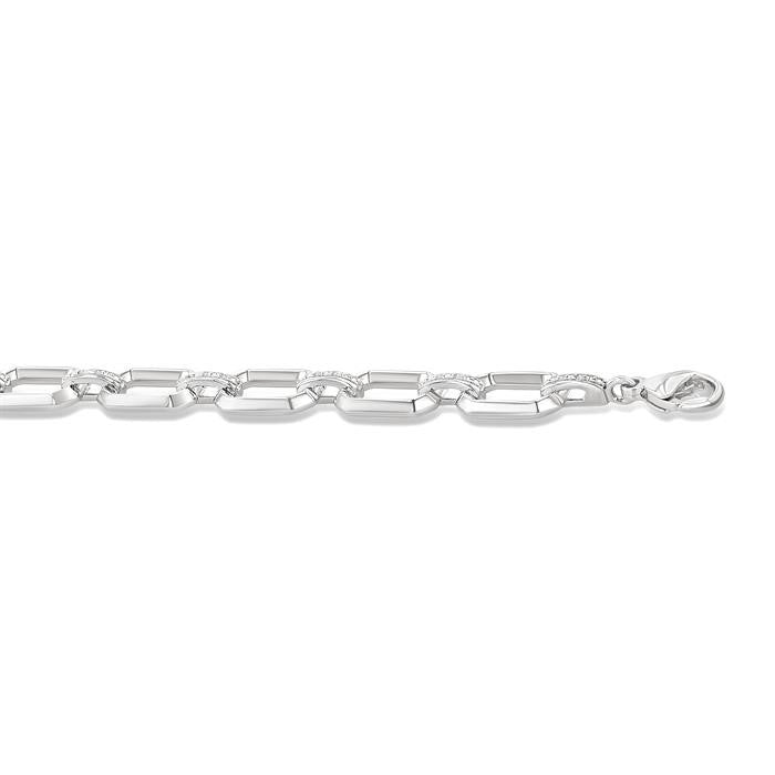 1/10 Ctw Emerald Shape D-Link Round Cut Diamond Fashion Bracelet in Sterling Silver
