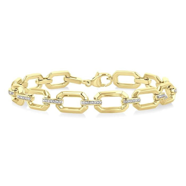 1/10 Ctw Bold Octagonal Link Round Cut Diamond Fashion Bracelet in Yellow Gold Vermeil