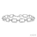Silver Bold Rectangular Shape Link Diamond Fashion Bracelet