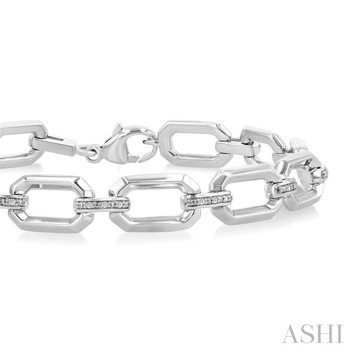 Silver Bold Rectangular Shape Link Diamond Fashion Bracelet