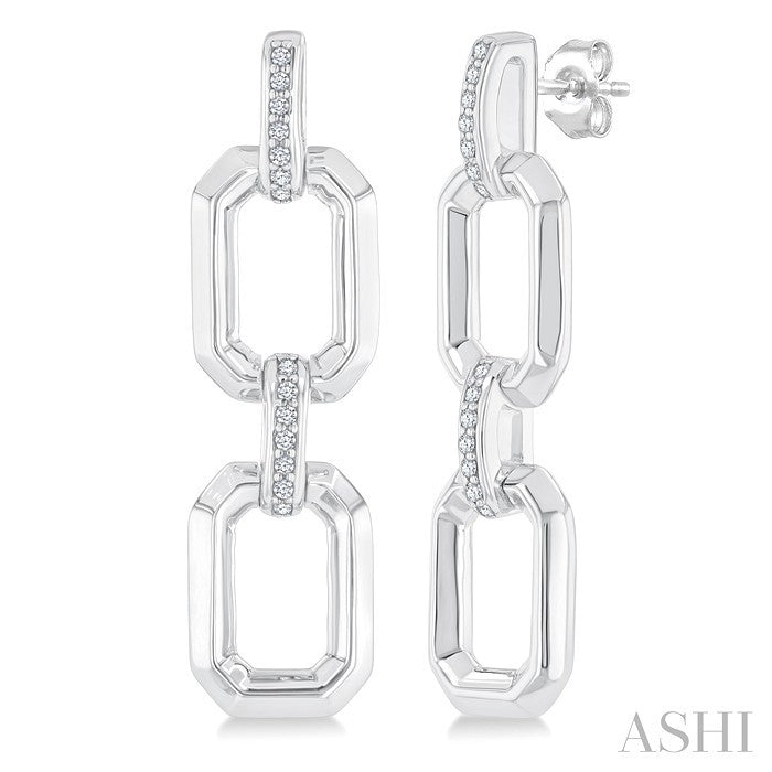1/10 Ctw Bold Open Window Octagonal Shape D-Link Round Cut Diamond Fashion Earrings in Sterling Silver