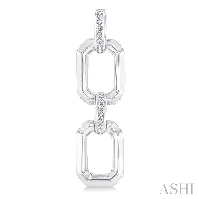 1/10 Ctw Bold Open Window Octagonal Shape D-Link Round Cut Diamond Fashion Earrings in Sterling Silver