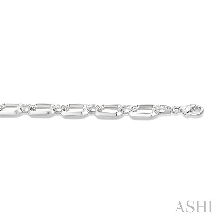 1/10 Ctw Emerald Shape D-Link Round Cut Diamond Fashion Bracelet in Sterling Silver