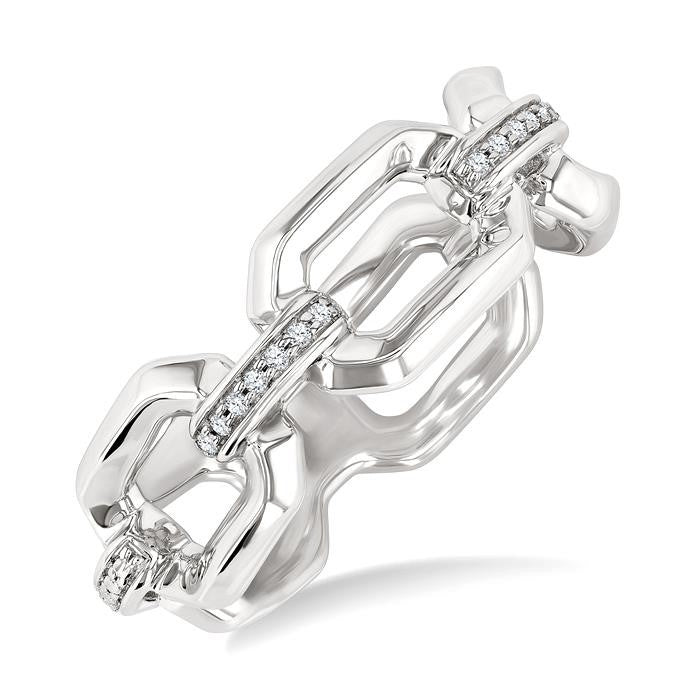 1/20 Ctw Bold Open Window Octagonal Shape D-Link Round Cut Diamond Ring in Sterling Silver