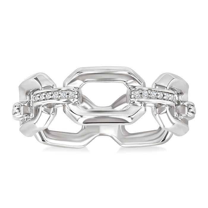 1/20 Ctw Bold Open Window Octagonal Shape D-Link Round Cut Diamond Ring in Sterling Silver