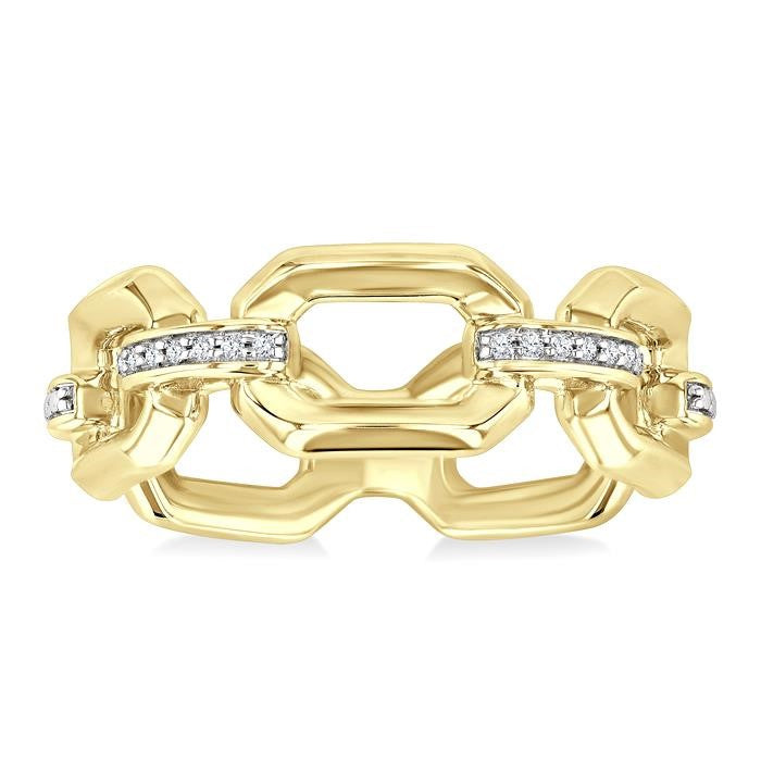 1/20 Ctw Bold Octagonal Link Round Cut Diamond Fashion Ring in Yellow Gold Vermeil