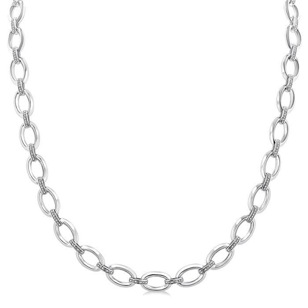 1/4 Ctw Bold Open Window Oval Shape D-Link Round Cut Diamond Paperclip Necklace in Sterling Silver