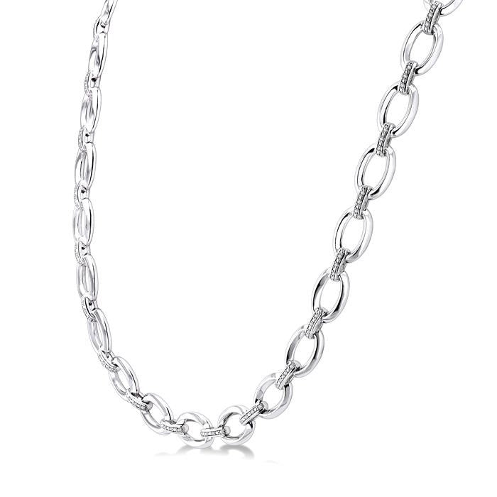 1/4 Ctw Bold Open Window Oval Shape D-Link Round Cut Diamond Paperclip Necklace in Sterling Silver
