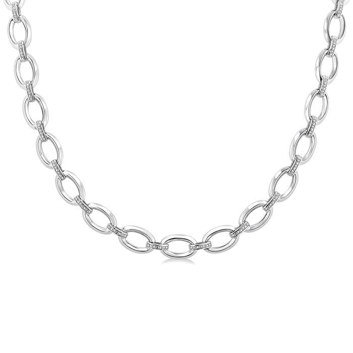 1/4 Ctw Bold Open Window Oval Shape D-Link Round Cut Diamond Paperclip Necklace in Sterling Silver