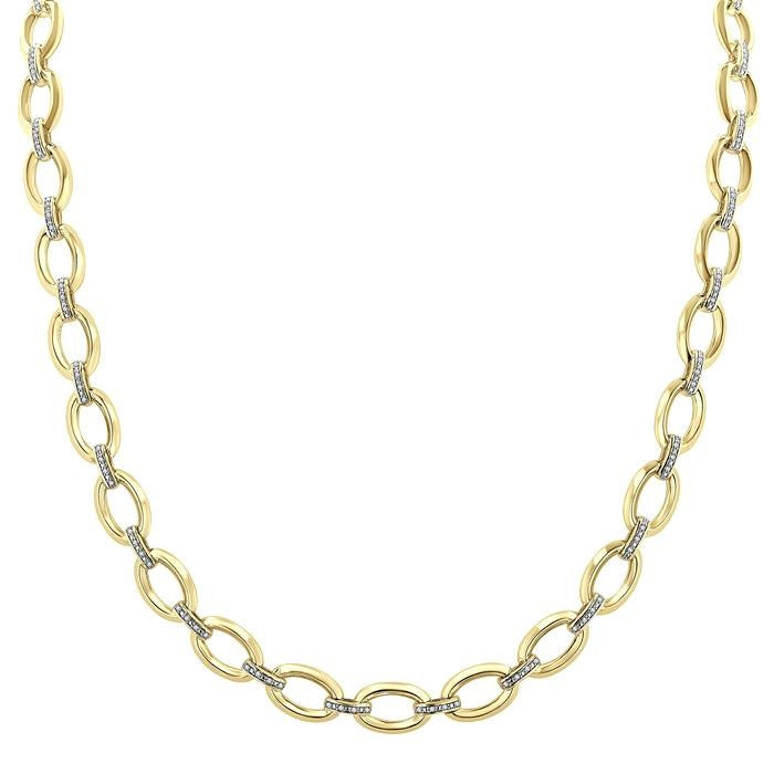 1/4 Ctw Bold Oval Link Round Cut Diamond Necklace in Yellow Gold Vermeil