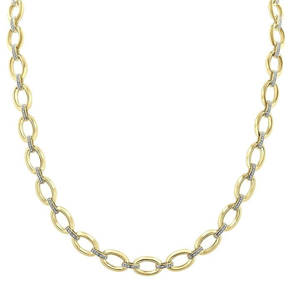 1/4 Ctw Bold Oval Link Round Cut Diamond Necklace in Yellow Gold Vermeil