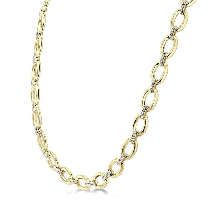 1/4 Ctw Bold Oval Link Round Cut Diamond Necklace in Yellow Gold Vermeil