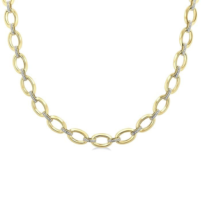 1/4 Ctw Bold Oval Link Round Cut Diamond Necklace in Yellow Gold Vermeil