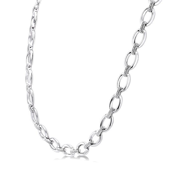 Silver Bold Oval Shape Link Diamond Necklace