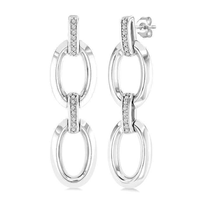 1/10 Ctw Oval Shape D-Link Round Cut Diamond Fashion Earrings in Sterling Silver