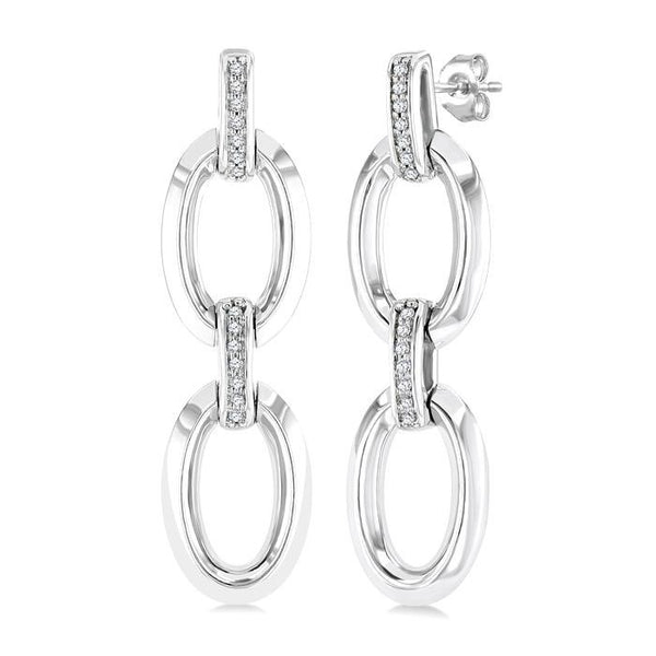 1/10 Ctw Oval Shape D-Link Round Cut Diamond Fashion Earrings in Sterling Silver