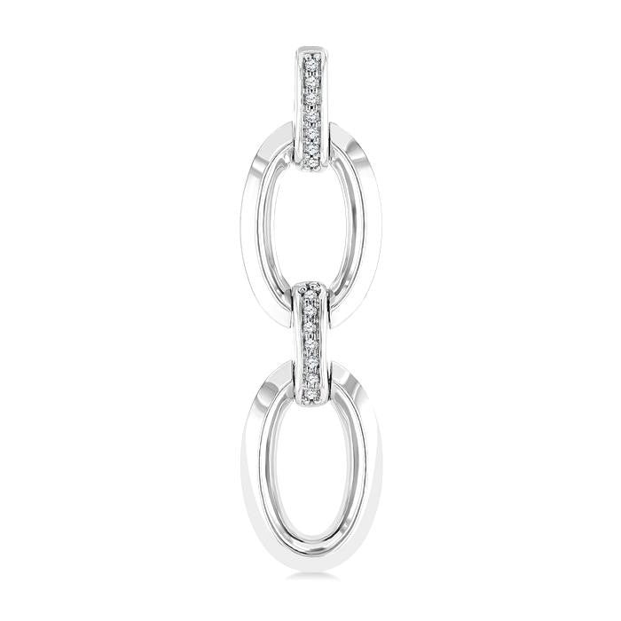 1/10 Ctw Oval Shape D-Link Round Cut Diamond Fashion Earrings in Sterling Silver