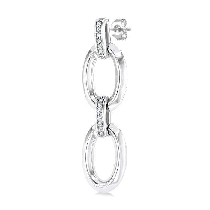 1/10 Ctw Oval Shape D-Link Round Cut Diamond Fashion Earrings in Sterling Silver