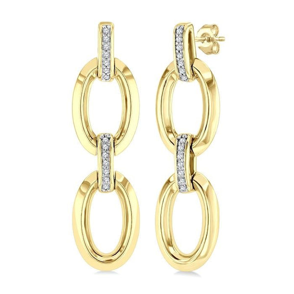 1/10 Ctw Bold Oval Link Round Cut Diamond Fashion Earrings in Yellow Gold Vermeil