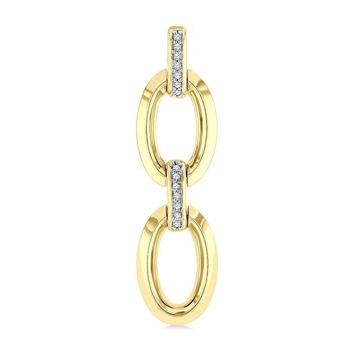 1/10 Ctw Bold Oval Link Round Cut Diamond Fashion Earrings in Yellow Gold Vermeil