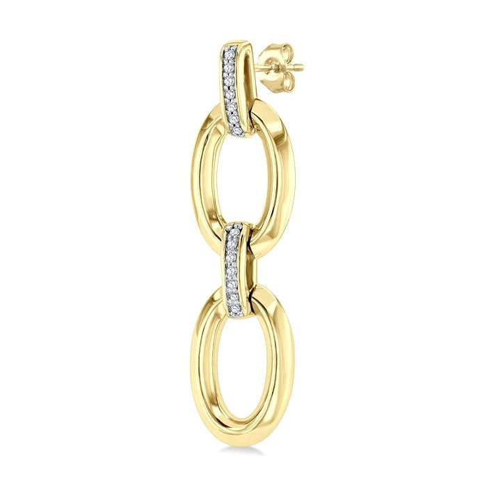 1/10 Ctw Bold Oval Link Round Cut Diamond Fashion Earrings in Yellow Gold Vermeil