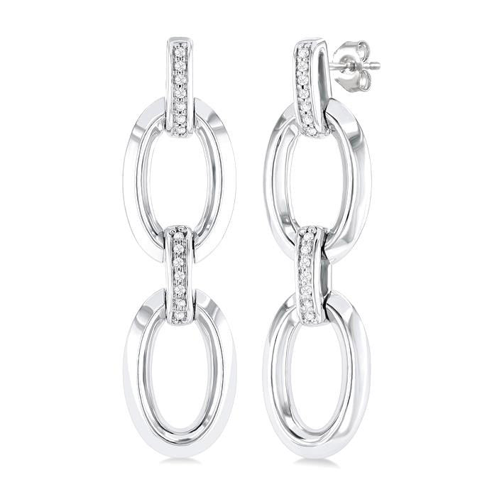 Silver Bold Open Link Diamond Earrings