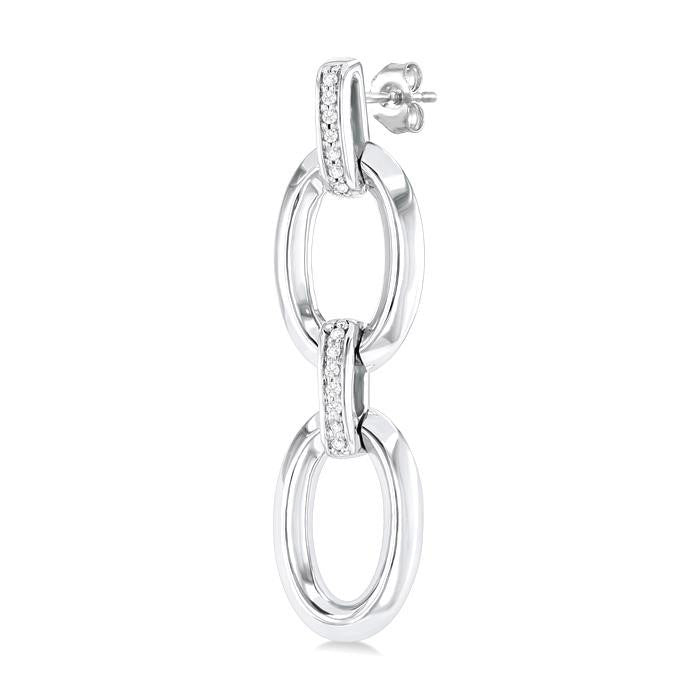 Silver Bold Open Link Diamond Earrings