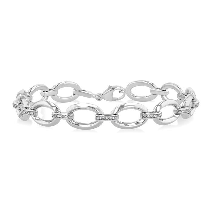 1/10 Ctw Oval Shape D-Link Round Cut Diamond Bracelet in Sterling Silver