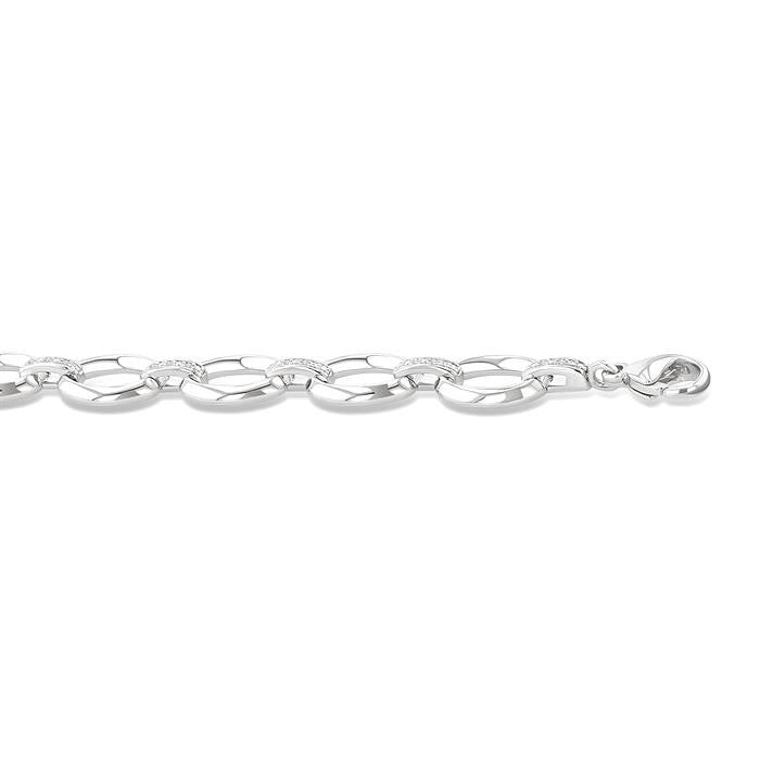 1/10 Ctw Oval Shape D-Link Round Cut Diamond Bracelet in Sterling Silver
