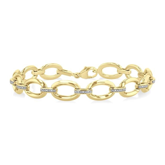 1/10 Ctw Bold Oval Link Round Cut Diamond Fashion Bracelet in Yellow Gold Vermeil