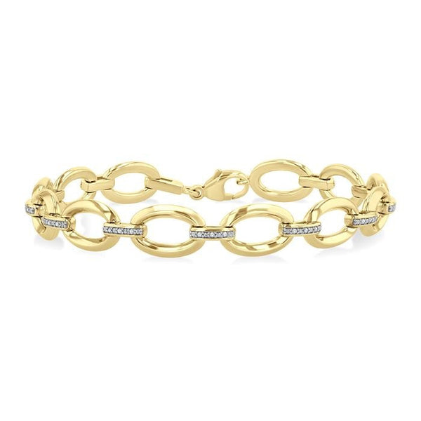 1/10 Ctw Bold Oval Link Round Cut Diamond Fashion Bracelet in Yellow Gold Vermeil