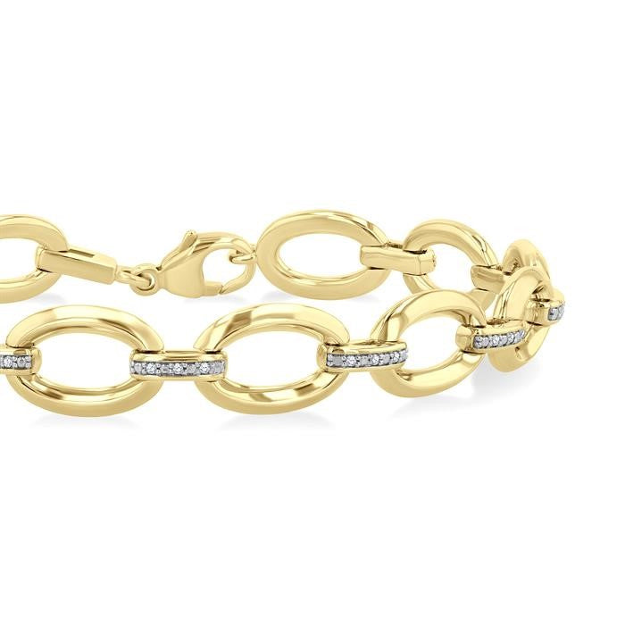 1/10 Ctw Bold Oval Link Round Cut Diamond Fashion Bracelet in Yellow Gold Vermeil